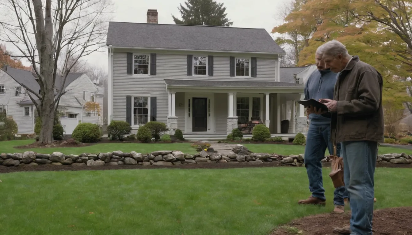 A local provider reviewing a sewer camera inspection with a homeowner outside an older Newton house